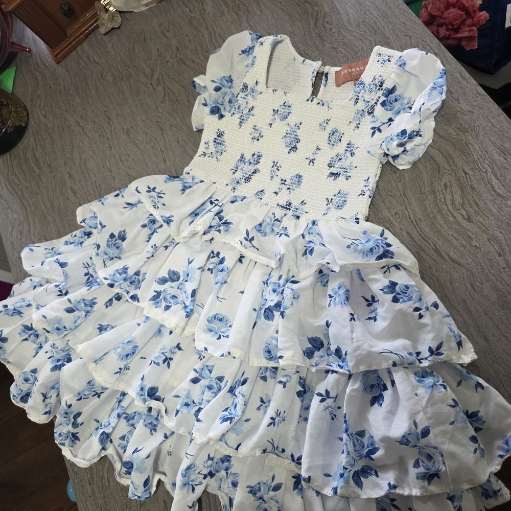 Jessakae Free Spirit Floral Blue and White Kids Dress